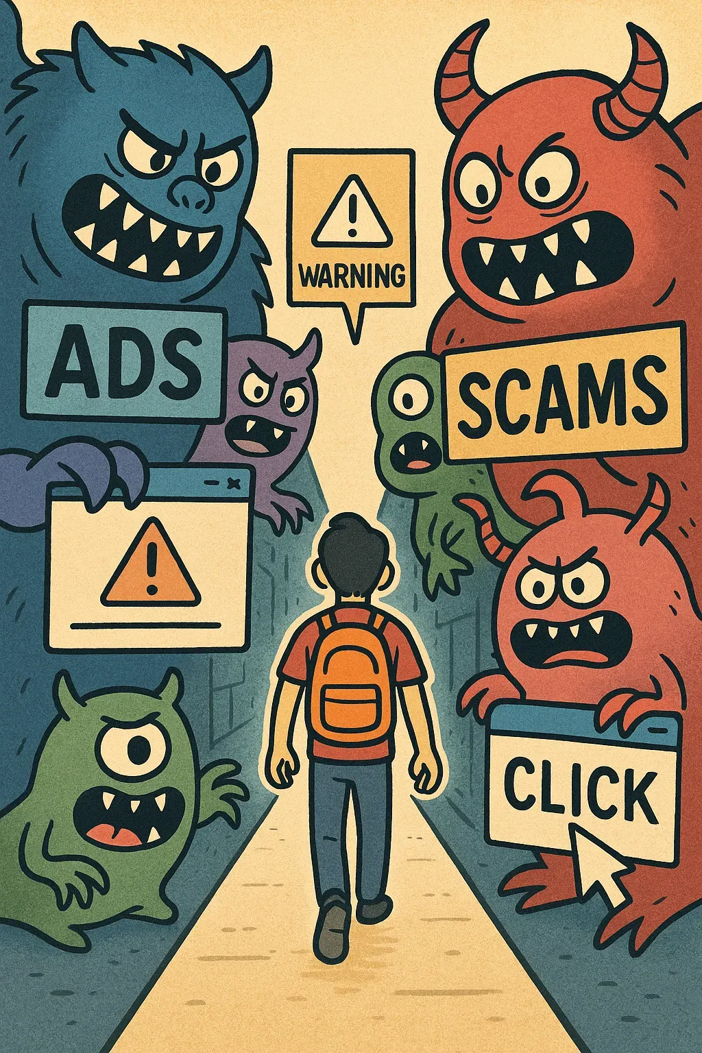 Users walk the narrow path between ads and scams on most websites(AI generated image)